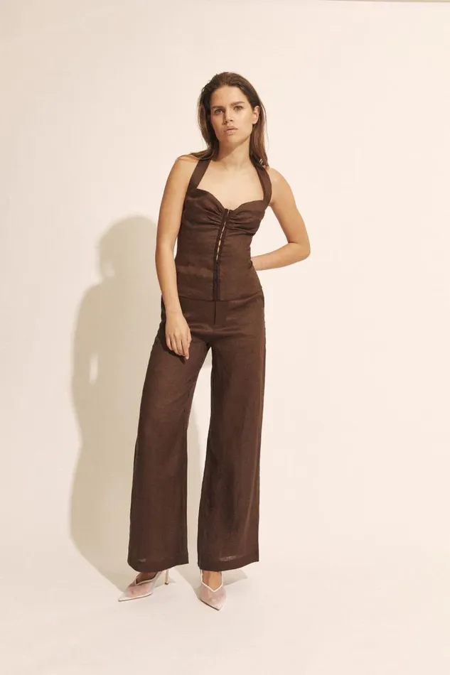 Women Pants Bardot Enya Linen Pant In Chocolate Chocolate