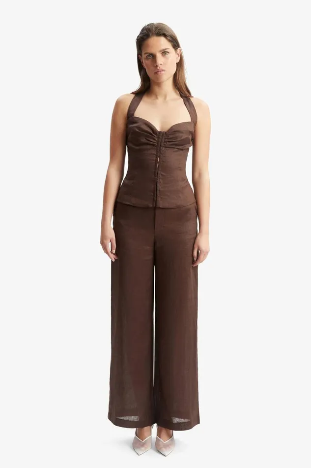 Women Pants Bardot Enya Linen Pant In Chocolate Chocolate