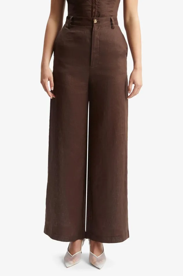 Women Pants Bardot Enya Linen Pant In Chocolate Chocolate