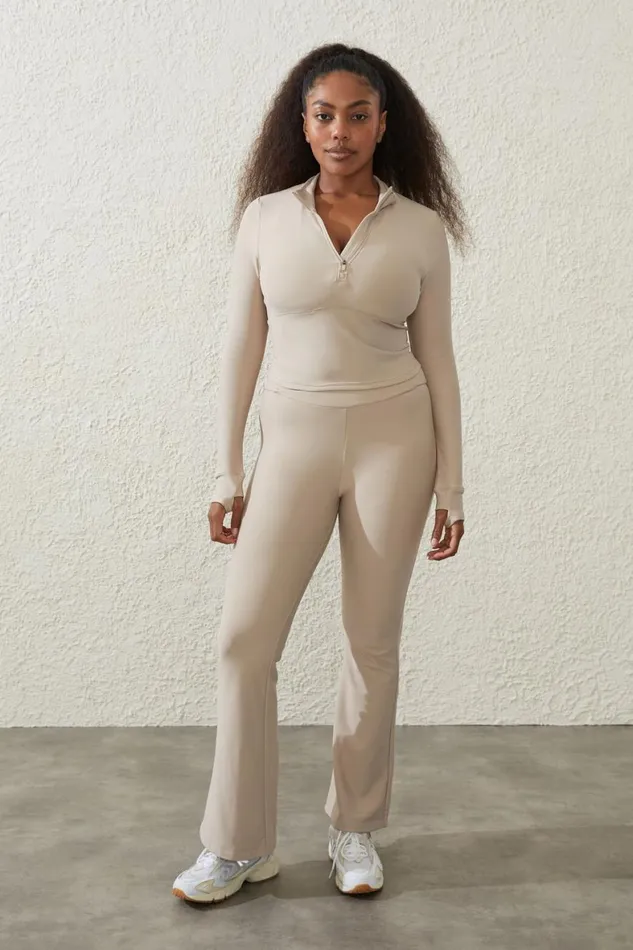 Women Pants Cotton On Fleece Lined Full Length Flare White Pepper
