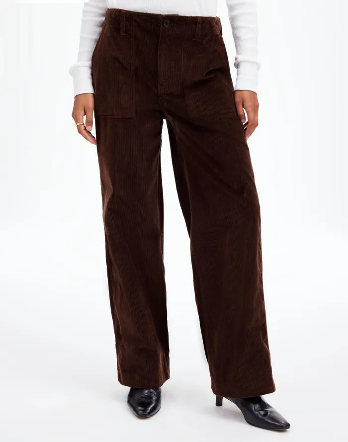 Women Pants Madewell LowSlung Baggy Utility Pants In Corduroy Dark Carob
