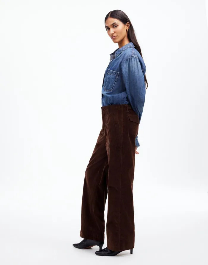 Women Pants Madewell LowSlung Baggy Utility Pants In Corduroy Dark Carob