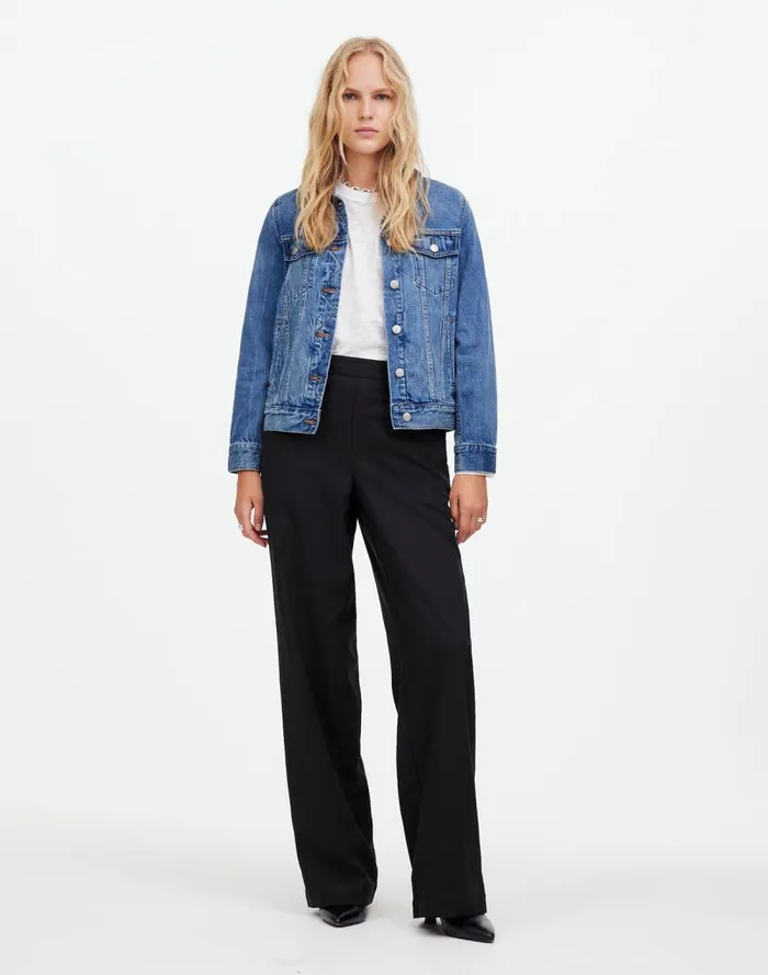 Women Pants Madewell PullOn Straight Pants In Drapey Twill True Black