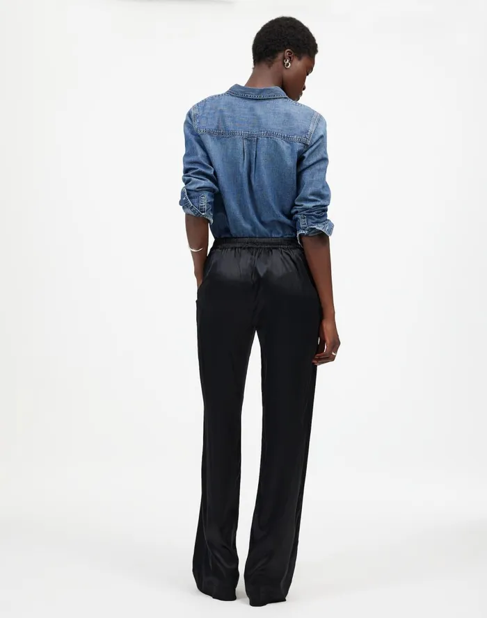 Women Pants Madewell PullOn Straight Pants In Stretch Satin True Black