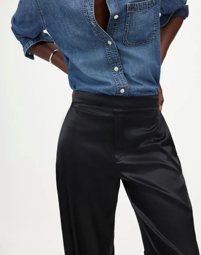 Women Pants Madewell PullOn Straight Pants In Stretch Satin True Black