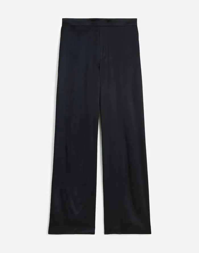 Women Pants Madewell PullOn Straight Pants In Stretch Satin True Black