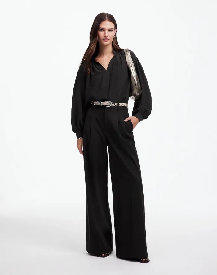 Women Pants Madewell The Harlow SuperwideLeg Trouser In Flannel Black