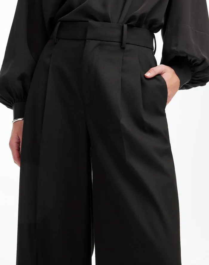 Women Pants Madewell The Harlow SuperwideLeg Trouser In Flannel Black