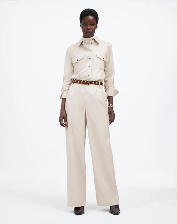 Women Pants Madewell The Harlow WideLeg Pant In Flannel Pebble Stone