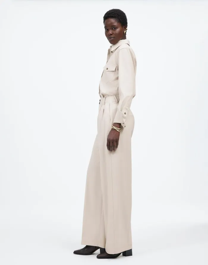 Women Pants Madewell The Harlow WideLeg Pant In Flannel Pebble Stone