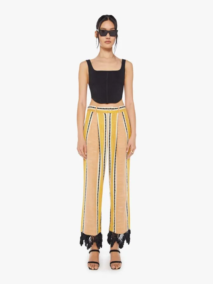 Women Pants Mother Denim Collete Stripe Fringe Pant Ivory Sun