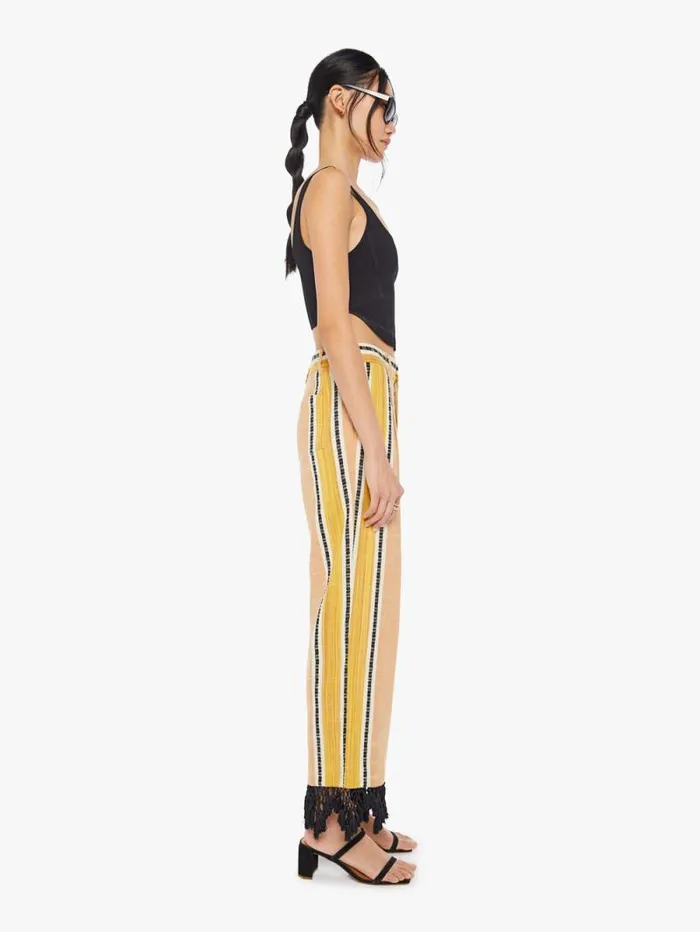 Women Pants Mother Denim Collete Stripe Fringe Pant Ivory Sun