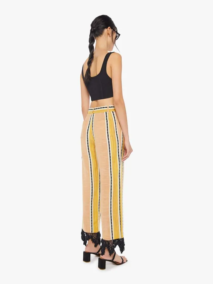 Women Pants Mother Denim Collete Stripe Fringe Pant Ivory Sun