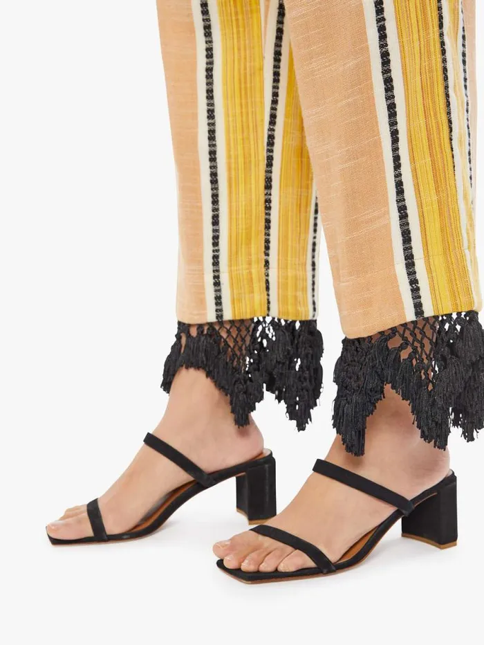 Women Pants Mother Denim Collete Stripe Fringe Pant Ivory Sun
