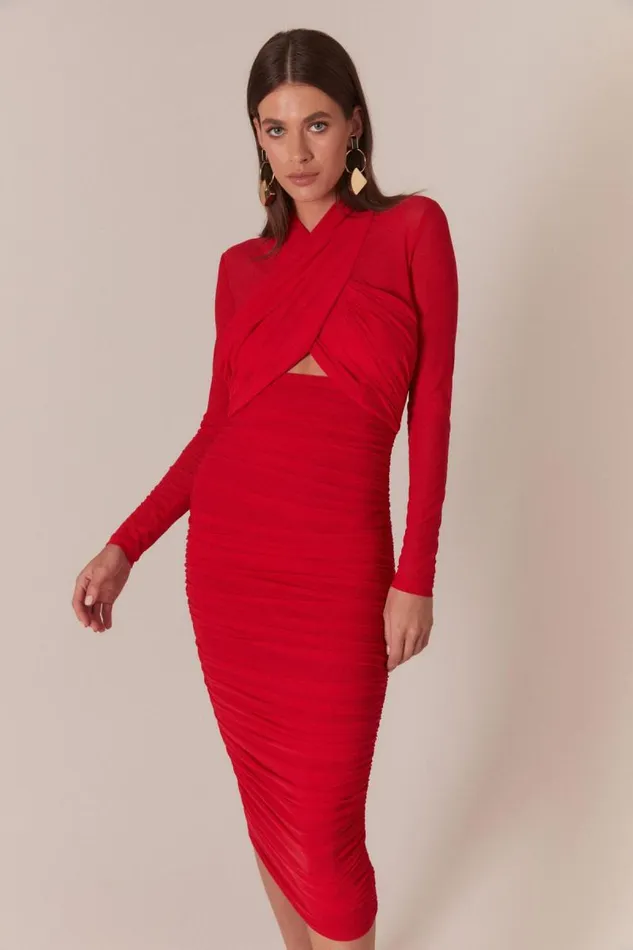 Women Party Dresses Bardot Aliyah Dress In Fire Red Fire Red