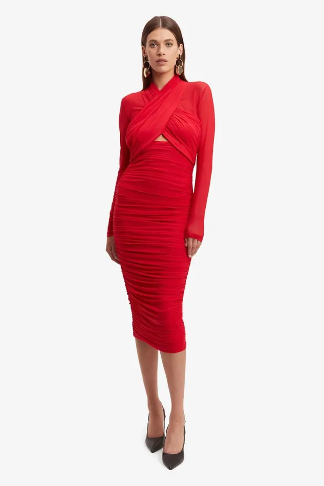 Women Party Dresses Bardot Aliyah Dress In Fire Red Fire Red Women Party Dresses Bardot Aliyah Dress In Fire Red Fire Red