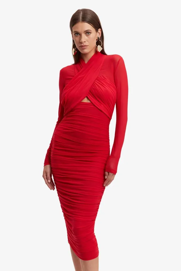 Women Party Dresses Bardot Aliyah Dress In Fire Red Fire Red Women Party Dresses Bardot Aliyah Dress In Fire Red Fire Red
