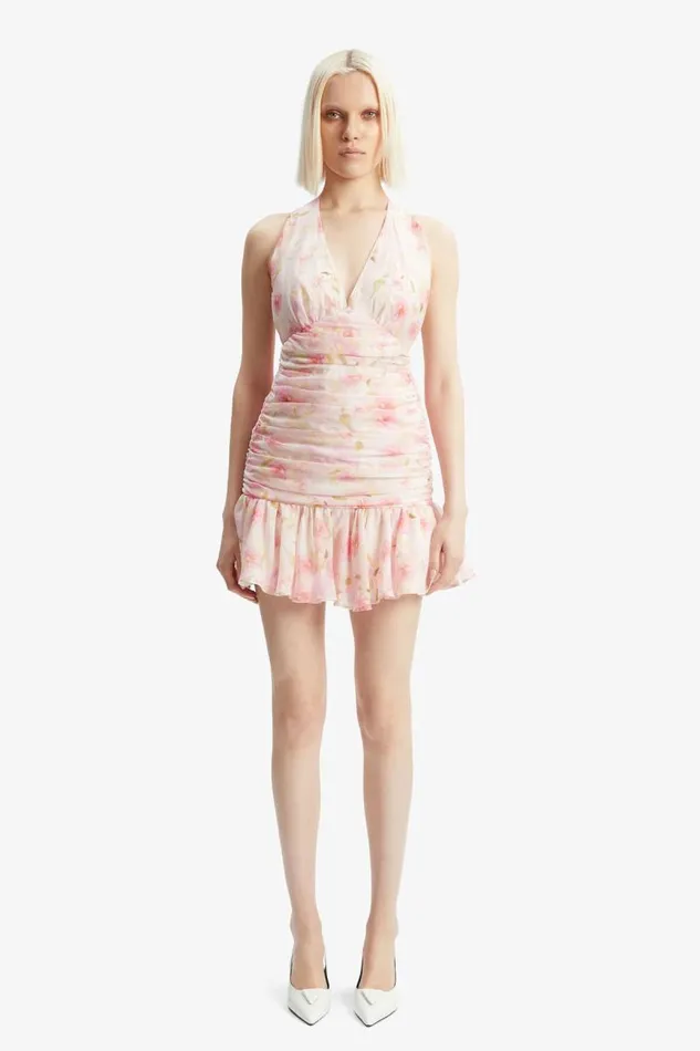 Women Party Dresses Bardot Mave Halter Neck Mini Dress In Pink Flora Pink Flora Women Party Dresses Bardot Mave Halter Neck Mini Dress In Pink Flora Pink Flora