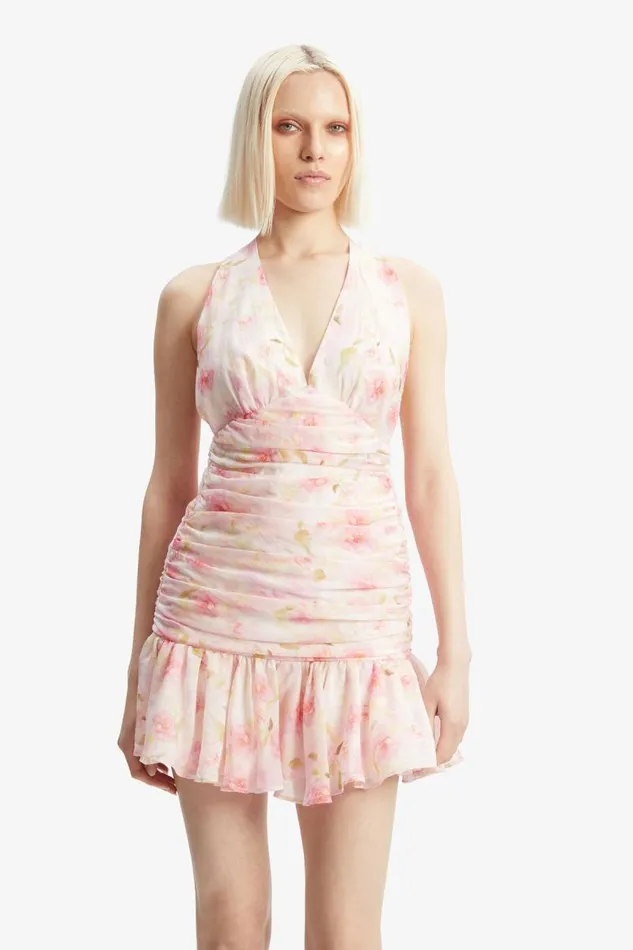 Women Party Dresses Bardot Mave Halter Neck Mini Dress In Pink Flora Pink Flora Women Party Dresses Bardot Mave Halter Neck Mini Dress In Pink Flora Pink Flora