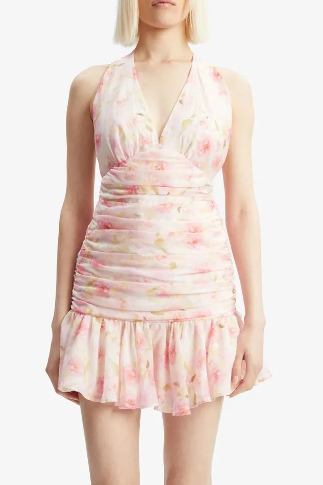 Women Party Dresses Bardot Mave Halter Neck Mini Dress In Pink Flora Pink Flora Women Party Dresses Bardot Mave Halter Neck Mini Dress In Pink Flora Pink Flora