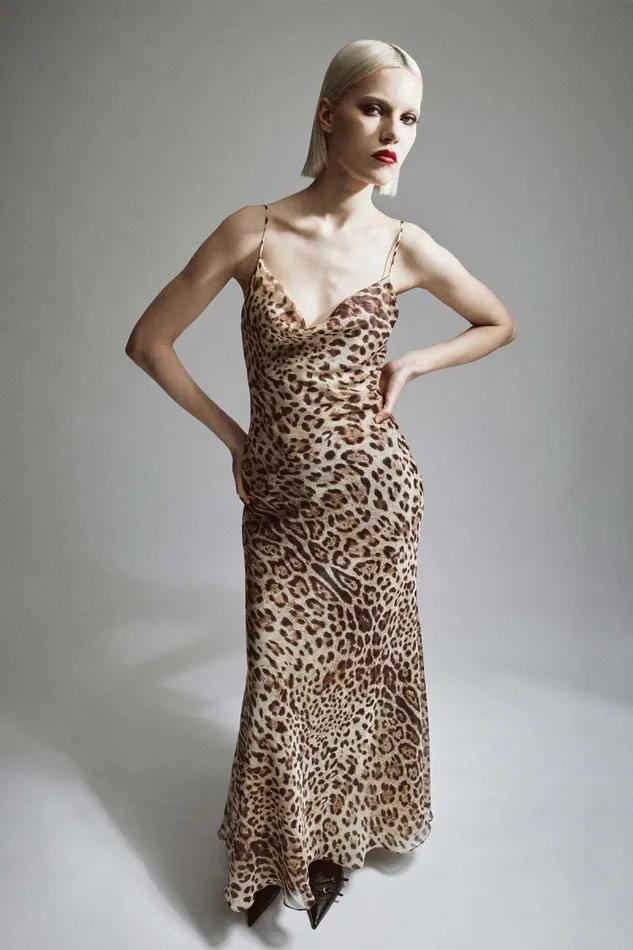 Women Party Dresses Bardot Monroe Cowl Neck Maxi Dress In Brown Leopard Brown Leopard