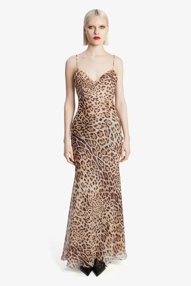 Women Party Dresses Bardot Monroe Cowl Neck Maxi Dress In Brown Leopard Brown Leopard