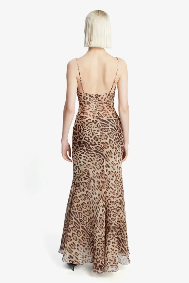 Women Party Dresses Bardot Monroe Cowl Neck Maxi Dress In Brown Leopard Brown Leopard