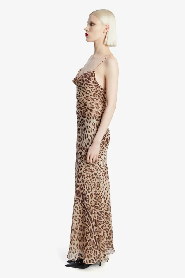 Women Party Dresses Bardot Monroe Cowl Neck Maxi Dress In Brown Leopard Brown Leopard