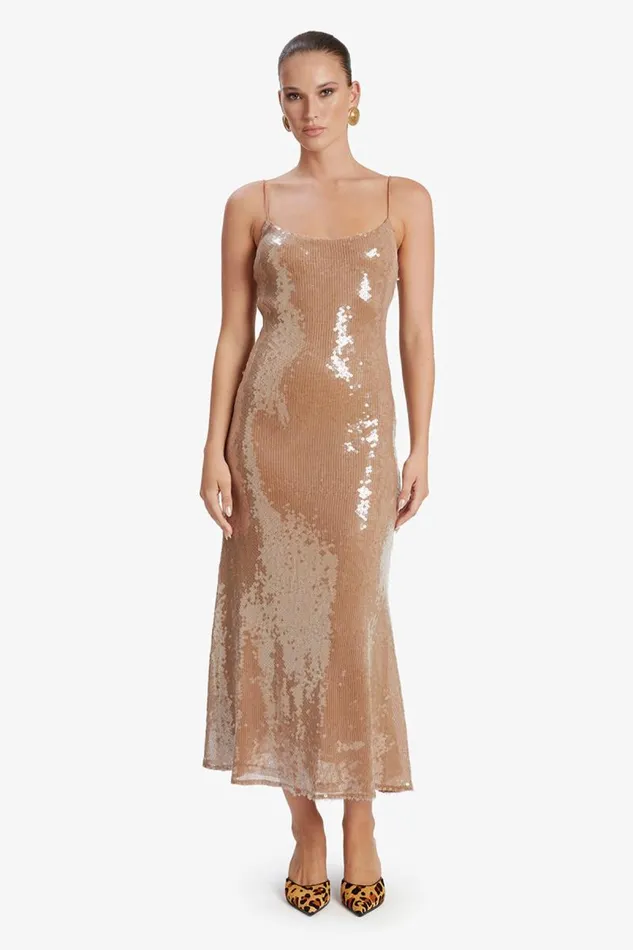 Women Party Dresses Bardot Ramira Sequin Maxi Dress In Nude Nude