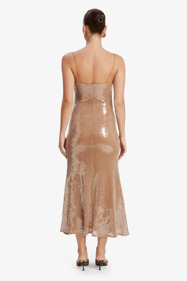Women Party Dresses Bardot Ramira Sequin Maxi Dress In Nude Nude