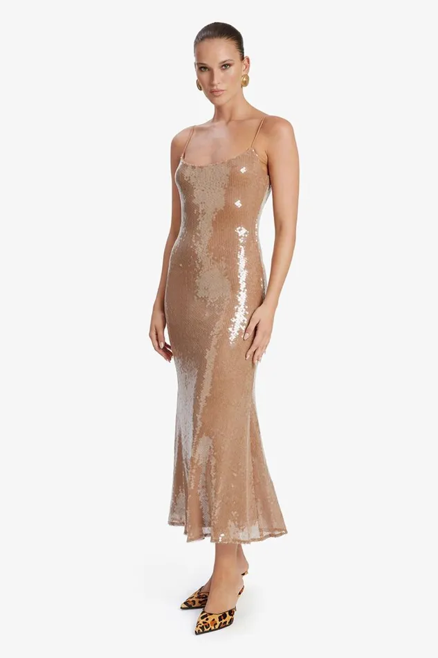 Women Party Dresses Bardot Ramira Sequin Maxi Dress In Nude Nude