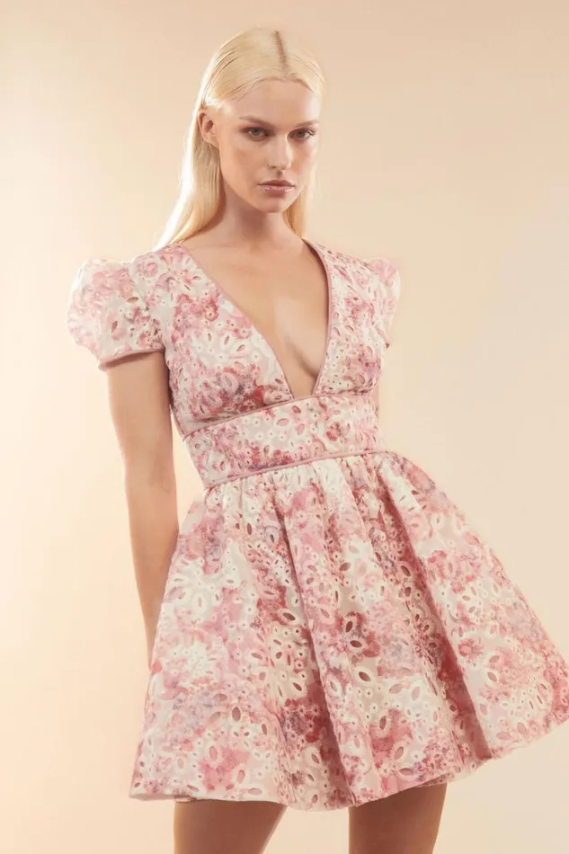 Women Party Dresses Bardot Tamarin Broderie Mini Dress In Pink Floral Pink Floral