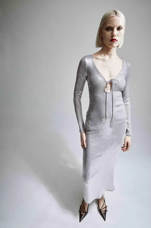 Women Party Dresses Bardot Verona Sequin Maxi Dress In Silver Silver