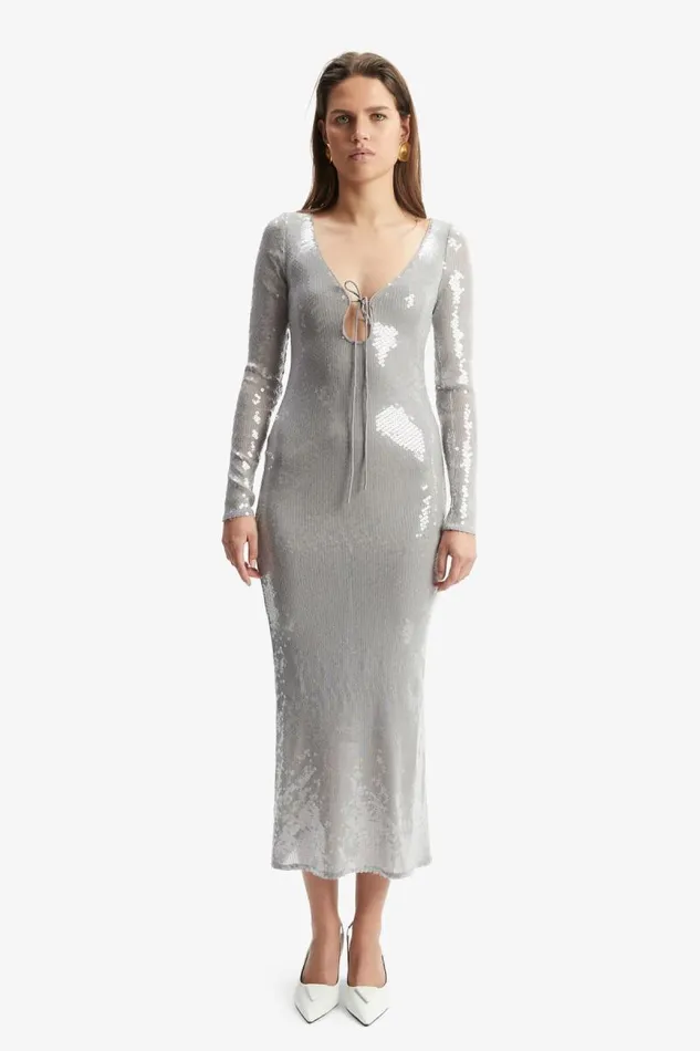 Women Party Dresses Bardot Verona Sequin Maxi Dress In Silver Silver