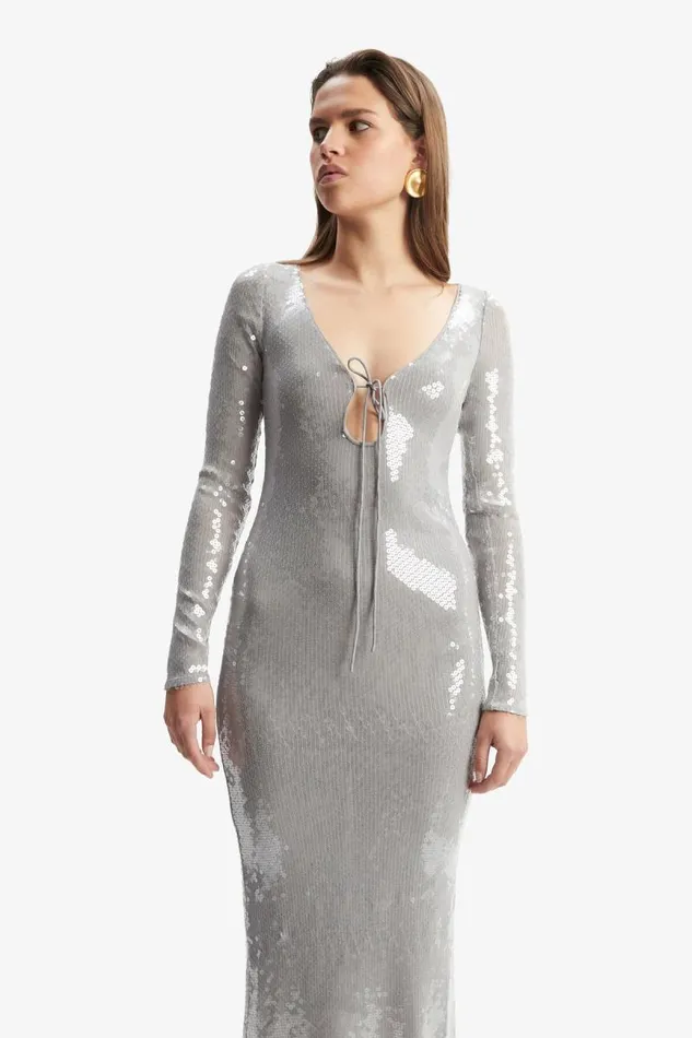 Women Party Dresses Bardot Verona Sequin Maxi Dress In Silver Silver