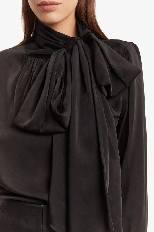 Women Party Tops Bardot Castian Satin Blouse In Black Black