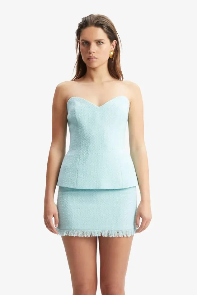 Women Party Tops Bardot Mariska Longline Strapless Top In Aqua Aqua