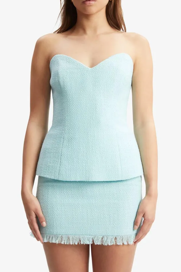 Women Party Tops Bardot Mariska Longline Strapless Top In Aqua Aqua