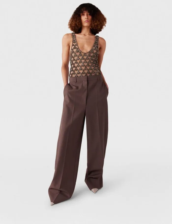 Women Pleated LowRise Pants Taupe Brown Stella McCartney Pants And Shorts Women Pleated LowRise Pants Taupe Brown Stella McCartney Pants And Shorts