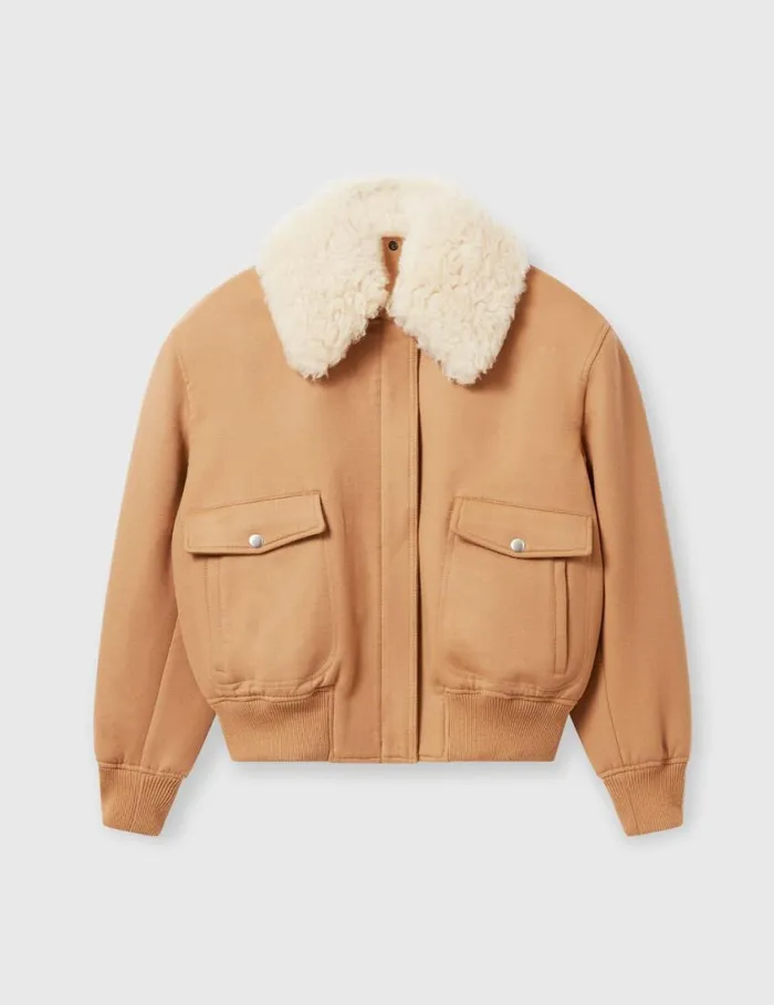 Women Plush Teddy Bomber Jacket Camel Stella McCartney Coats And Jackets