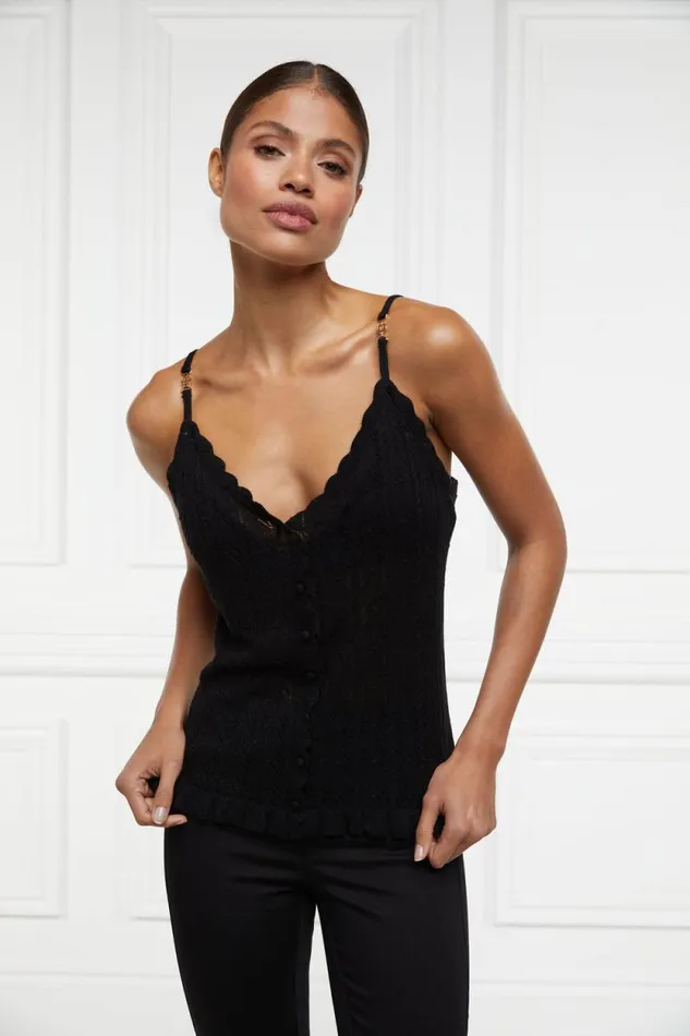 Women Pointelle Cami Black Holland Cooper Tops