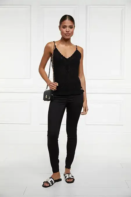 Women Pointelle Cami Black Holland Cooper Tops