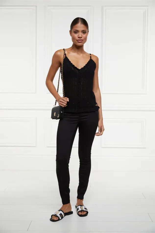 Women Pointelle Cami Black Holland Cooper Tops