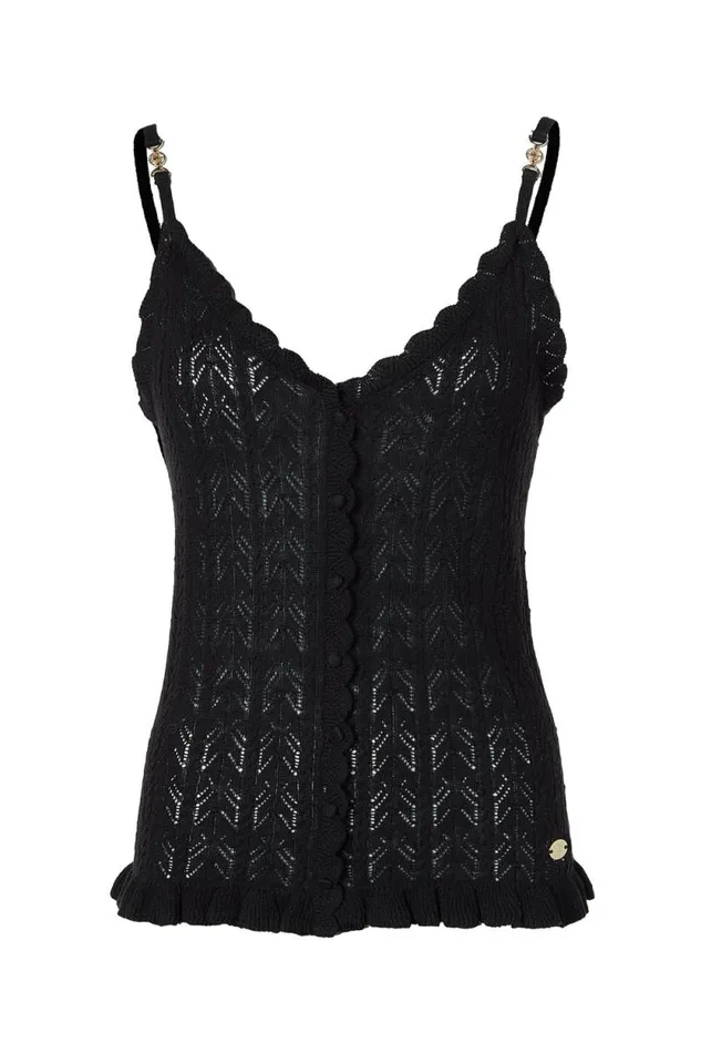 Women Pointelle Cami Black Holland Cooper Tops