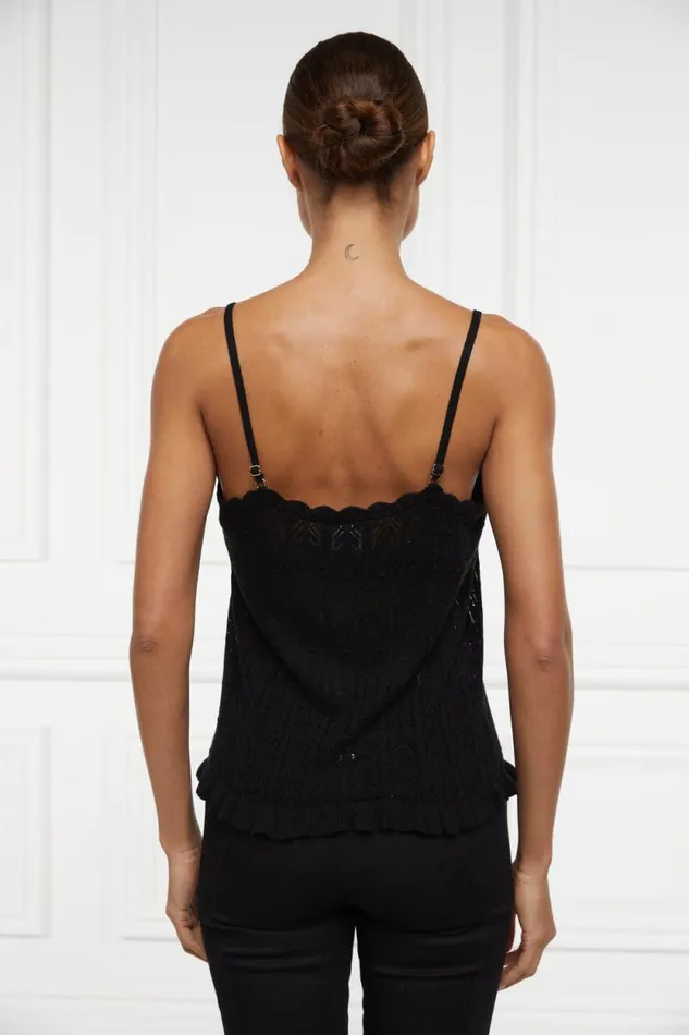 Women Pointelle Cami Black Holland Cooper Tops