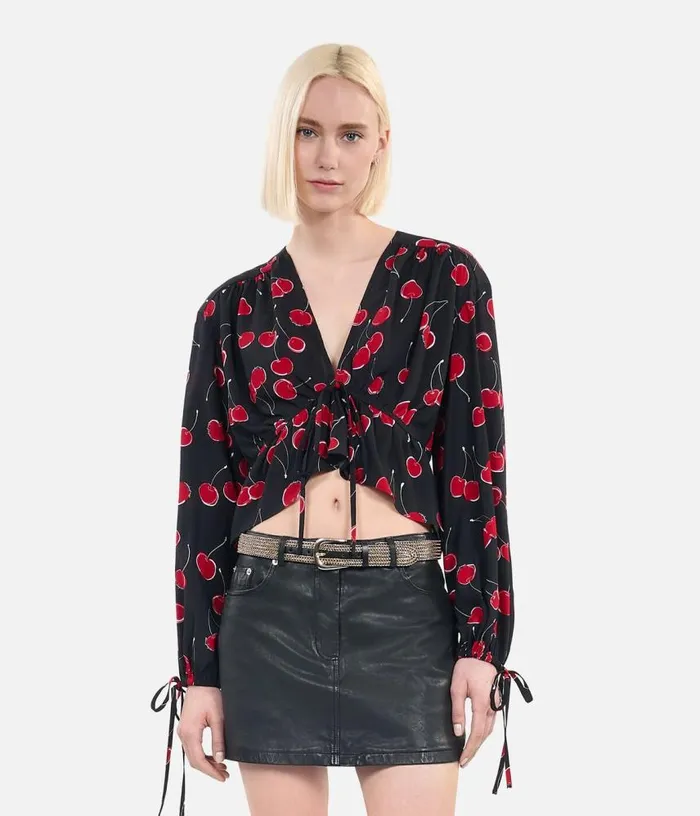 Women Printed Cropped Top With Ruffles THE KOOPLES Blouses and Shirts