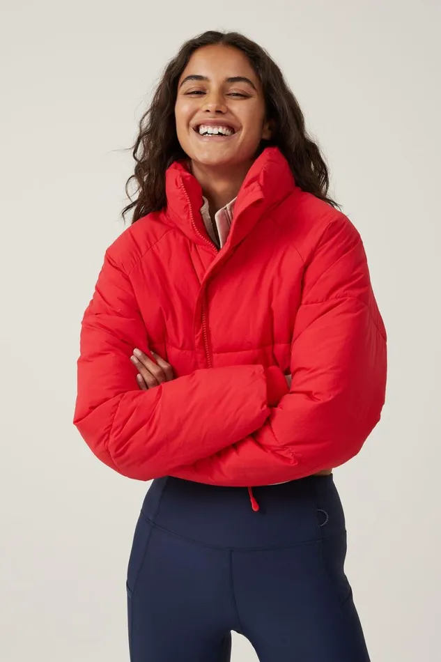 Women Puffers and Jackets Cotton On The Recycled Cropped Mother Puffer 20 Apres Red