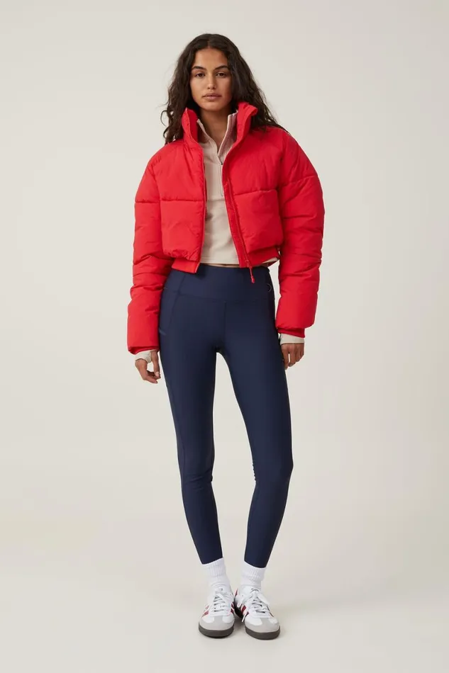 Women Puffers and Jackets Cotton On The Recycled Cropped Mother Puffer 20 Apres Red