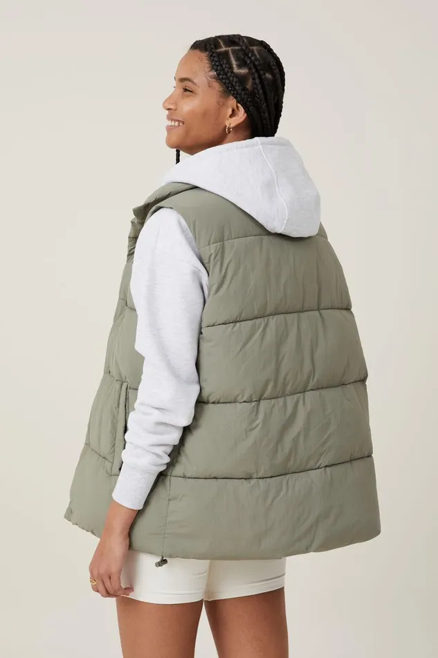 Women Puffers and Jackets Cotton On The Recycled Mother Puffer Vest 20 Dusty Khaki