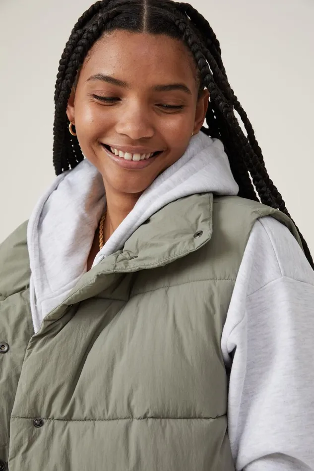 Women Puffers and Jackets Cotton On The Recycled Mother Puffer Vest 20 Dusty Khaki